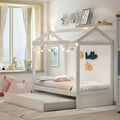 House Bed With Trundle, Can Be Decorated,White Old Sku:Sm000103Aak White Pine