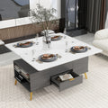 Modern Lift Top Coffee Table Multi Functional Table With Drawers In Gray & White White Gray Mdf Steel