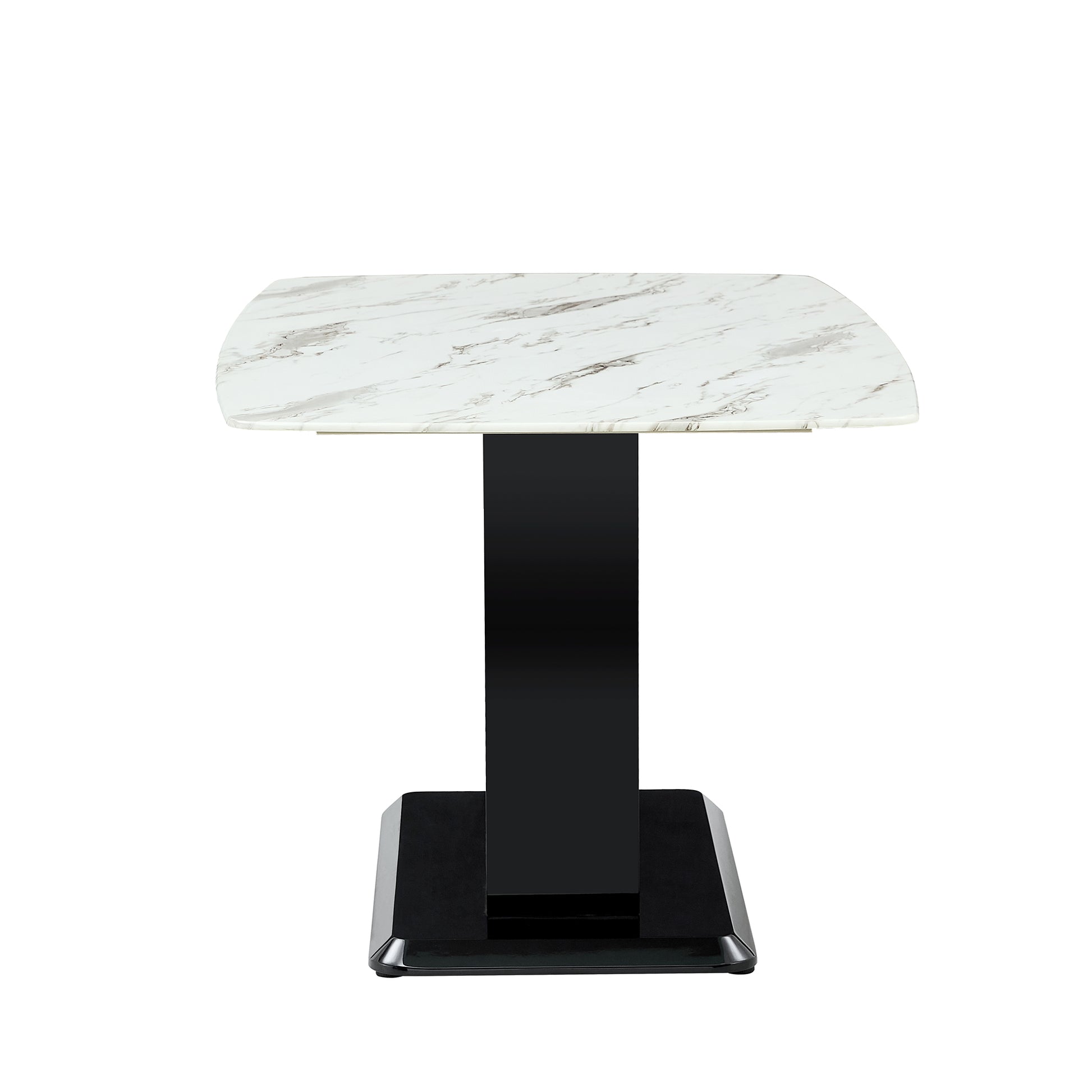 Dining Table. White Imitation Marble Pattern Desktop. Black Mdf Table Legs With Gold Lines And Black Base. Suitable For Kitchen Living Roomf Sq White Glass