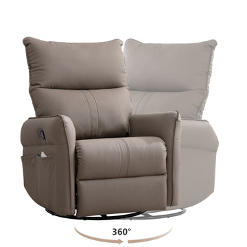 Rocking Recliner Chair,360 Degree Swivel Nursery Rocking Chair,Glider Chair,Modern Small Rocking Swivel Recliner Chair For Bedroom,Living Room Chair Home Theater Seat,Side Pocket Brown Solid Brown