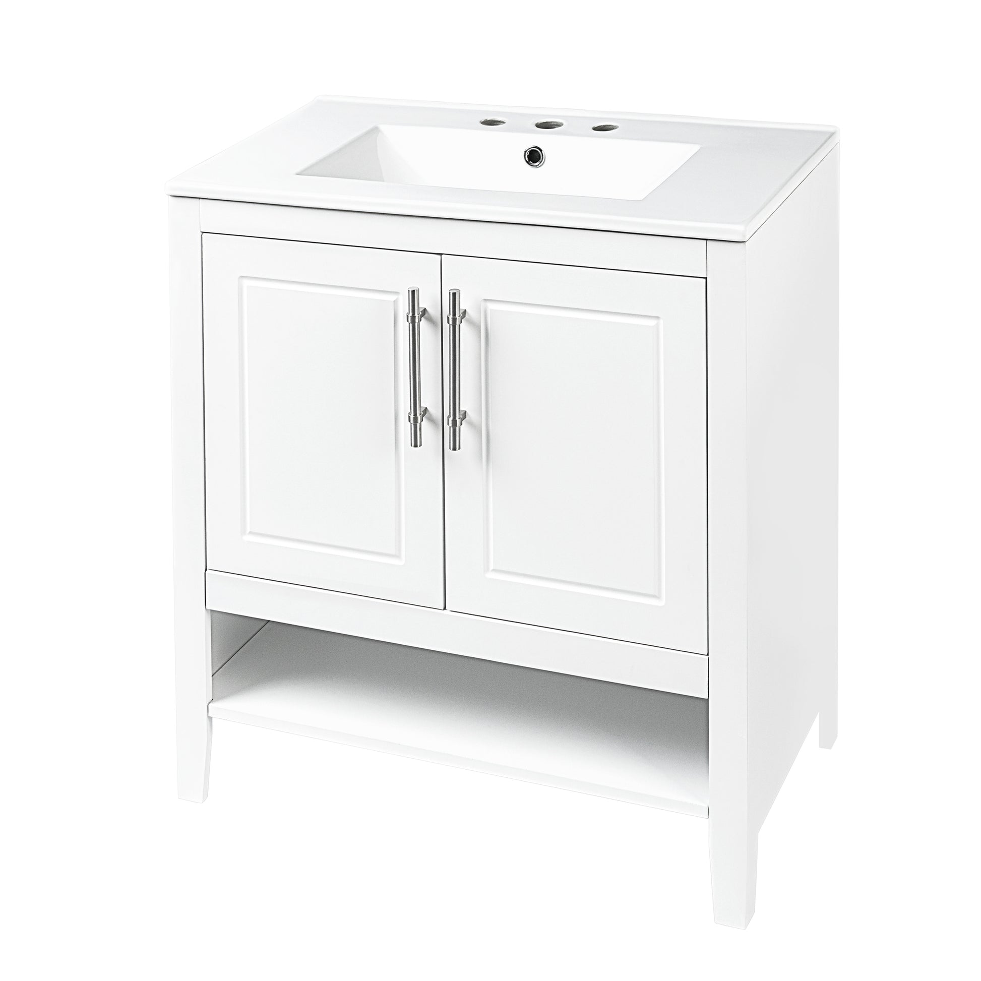 30" Bathroom Vanity With Sink, Multi Functional Bathroom Cabinet With Doors And Drawers, Solid Frame And Mdf Board, White White Solid Wood Mdf