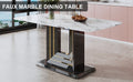 Dining Table. White Imitation Marble Pattern Desktop. Black Mdf Table Legs With Gold Lines And Black Base. Suitable For Kitchen Living Roomf Sq White Glass