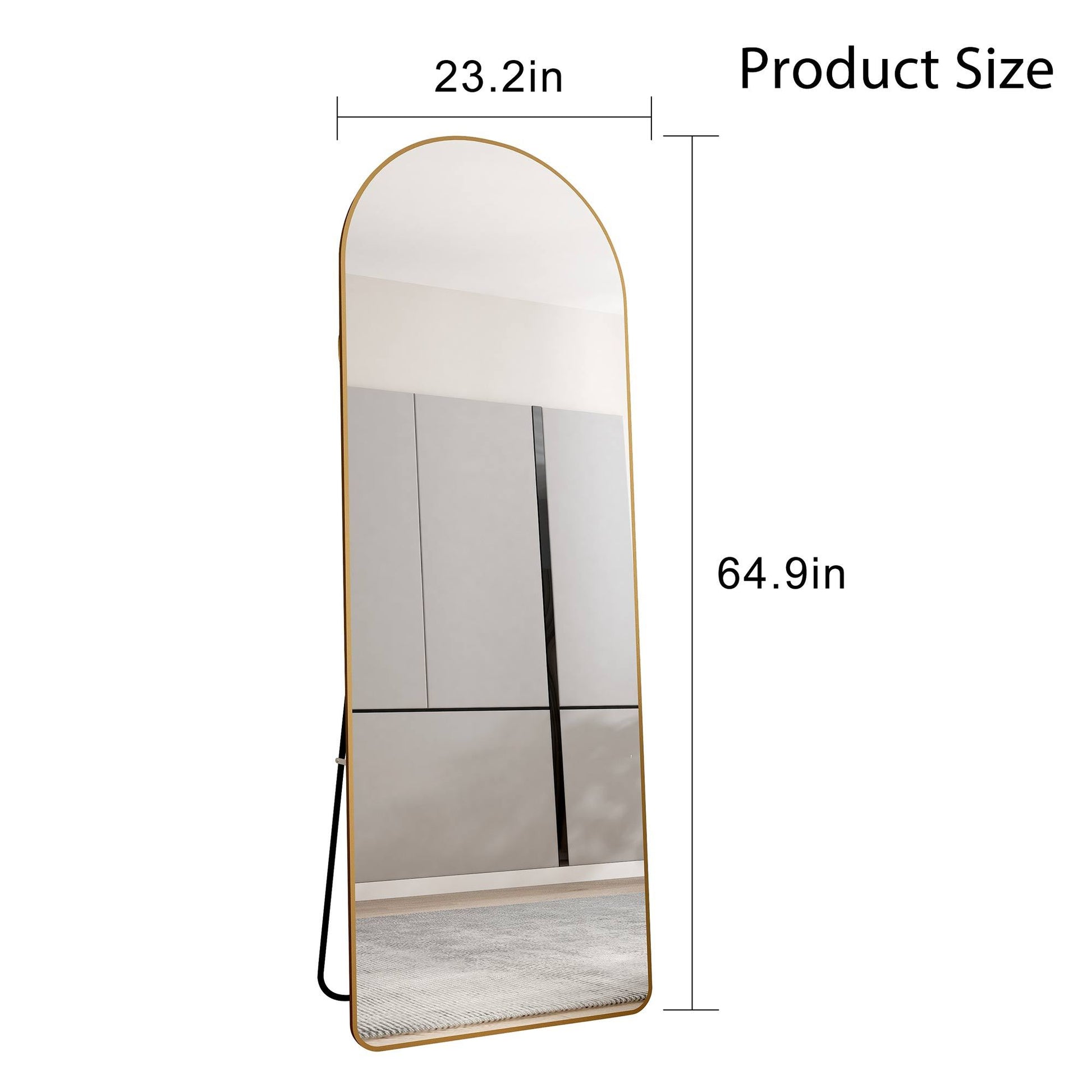 The 3Rd Generation Aluminum Alloy Metal Frame Arched Floor Mounted Wall Mirror, Upgraded In Quality, Bathroom Makeup Mirror, Bedroom Entrance, Clothing Store, Gold 65 "* 23 "W1151121956 Golden Glass