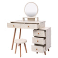 Makeup Vanity Table With Cushioned Stool, Large Capacity Storage Cabinet, 5 Drawers, Large Round Mirror, Fasionable Makeup Furniture 31.5