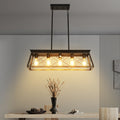 Same As W1340111200 L1006 5 Light Farmhouse Chandeliers For Dining Room, Metal Rustic Pendant Island Light Fixture, Modern Rectangular Island Lights For Kitchen, Living Room Pure Black No Bulbs Black Ceiling Lights Farmhouse Living Room Iron