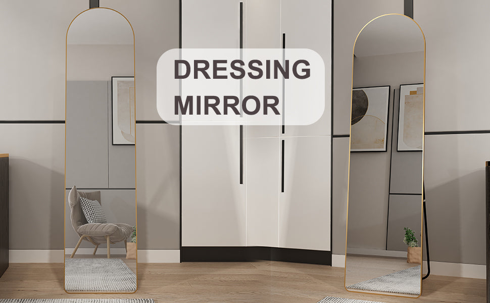 The 3Rd Generation Aluminum Alloy Metal Frame Arched Floor Mounted Wall Mirror, Upgraded In Quality, Bathroom Makeup Mirror, Bedroom Entrance, Clothing Store, Gold 65 "* 23 "W1151121956 Golden Glass