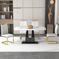 1 Table And 4 Chairs. Modern, Simple And Luxurious White Imitation Marble Rectangular Dining Table And Desk With 4 White Pu Gold Plated Leg Chairs 63'' X 35.4'' X 30'' White Black Mdf