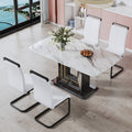 Dining Table. White Imitation Marble Pattern Desktop. Black Mdf Table Legs With Gold Lines And Black Base. Suitable For Kitchen Living Roomf Sq White Glass