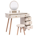 Makeup Vanity Table With Cushioned Stool, Large Capacity Storage Cabinet, 5 Drawers, Large Round Mirror, Fasionable Makeup Furniture 31.5