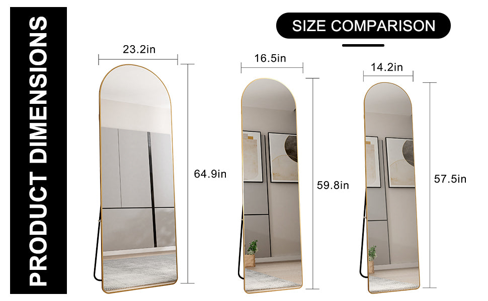 The 3Rd Generation Aluminum Alloy Metal Frame Arched Floor Mounted Wall Mirror, Upgraded In Quality, Bathroom Makeup Mirror, Bedroom Entrance, Clothing Store, Gold 65 "* 23 "W1151121956 Golden Glass