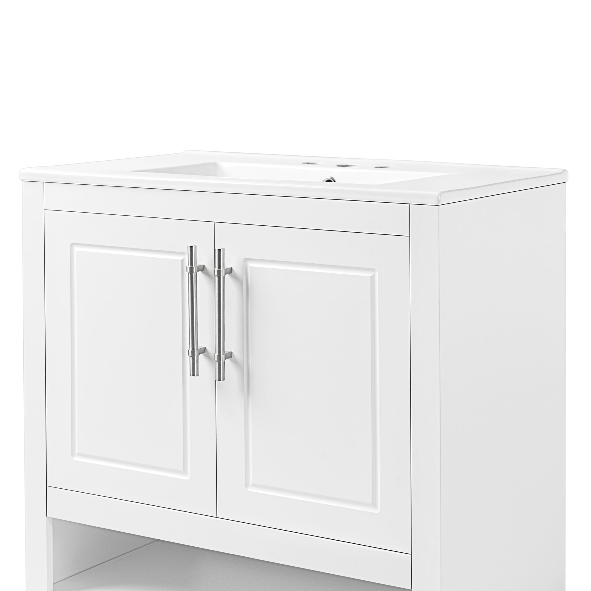 30" Bathroom Vanity With Sink, Multi Functional Bathroom Cabinet With Doors And Drawers, Solid Frame And Mdf Board, White White Solid Wood Mdf