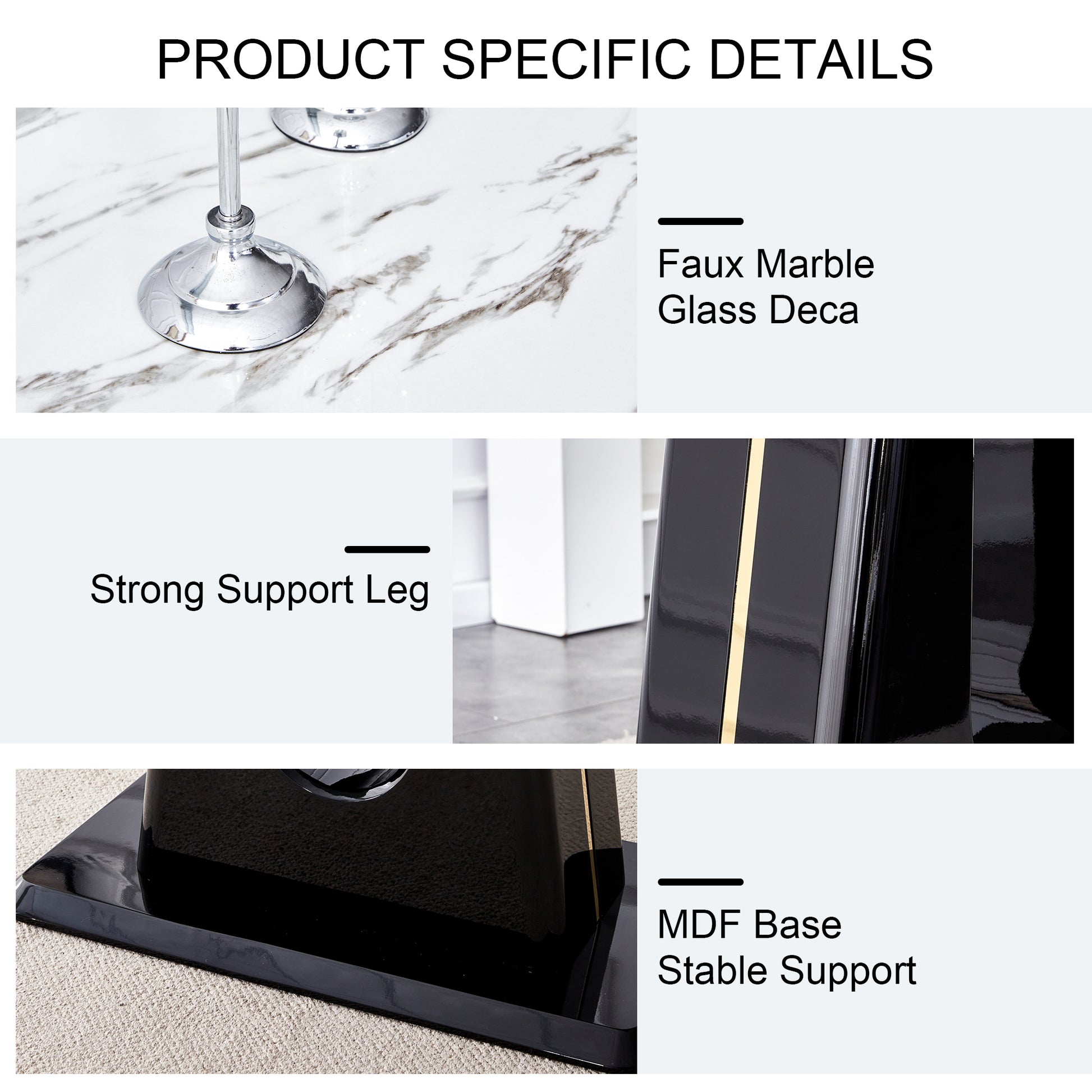 1 Table And 6 Chairs. Modern, Simple And Luxurious White Imitation Marble Rectangular Dining Table And Desk With 6 White Pu Gold Plated Leg Chairs 63'' X 35.4'' X 30'' White Black Mdf