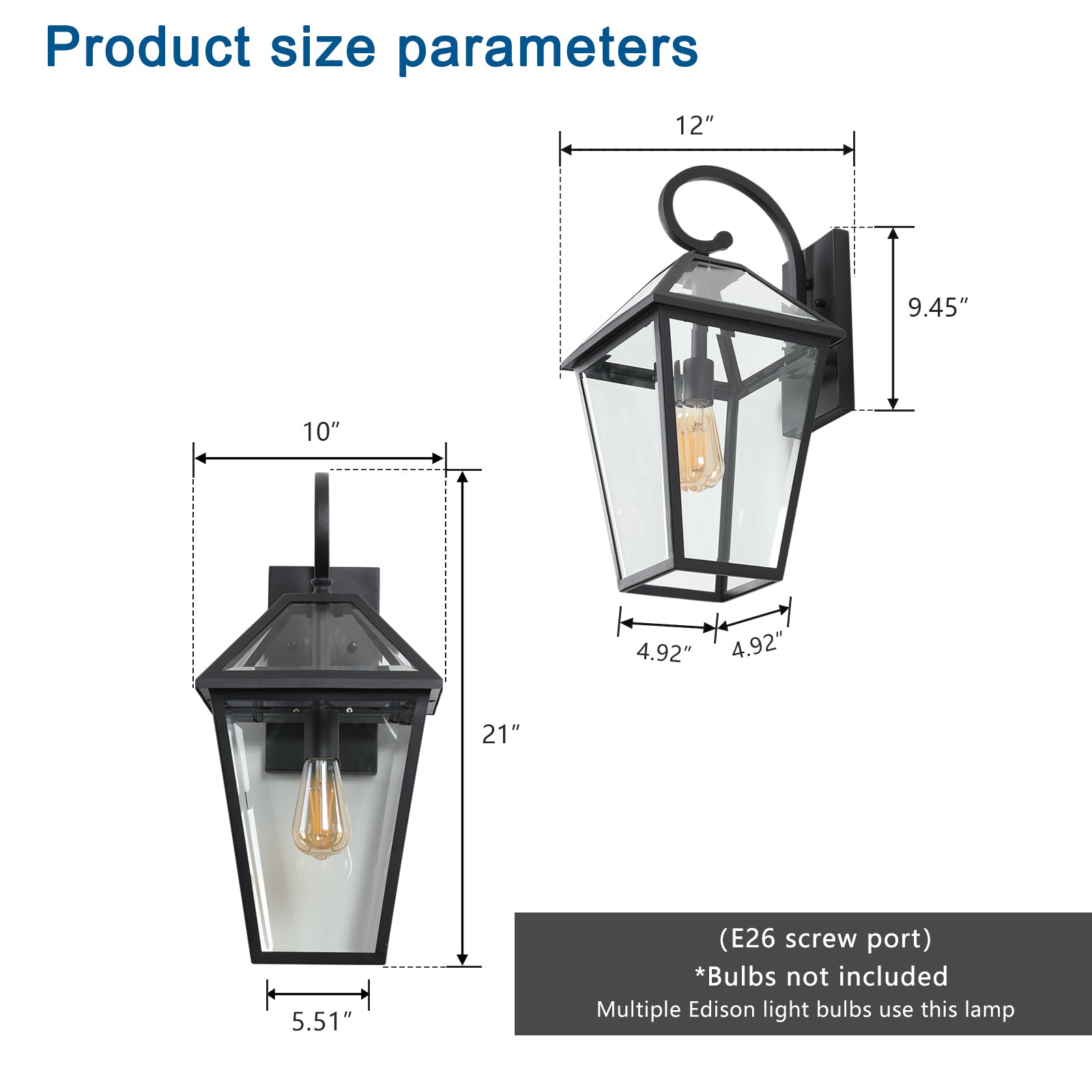 Modern Outdoor Waterproof Wall Lamp Supports Multiple Types Of Light Bulbs 1 Pack Black Modern Glass Aluminium