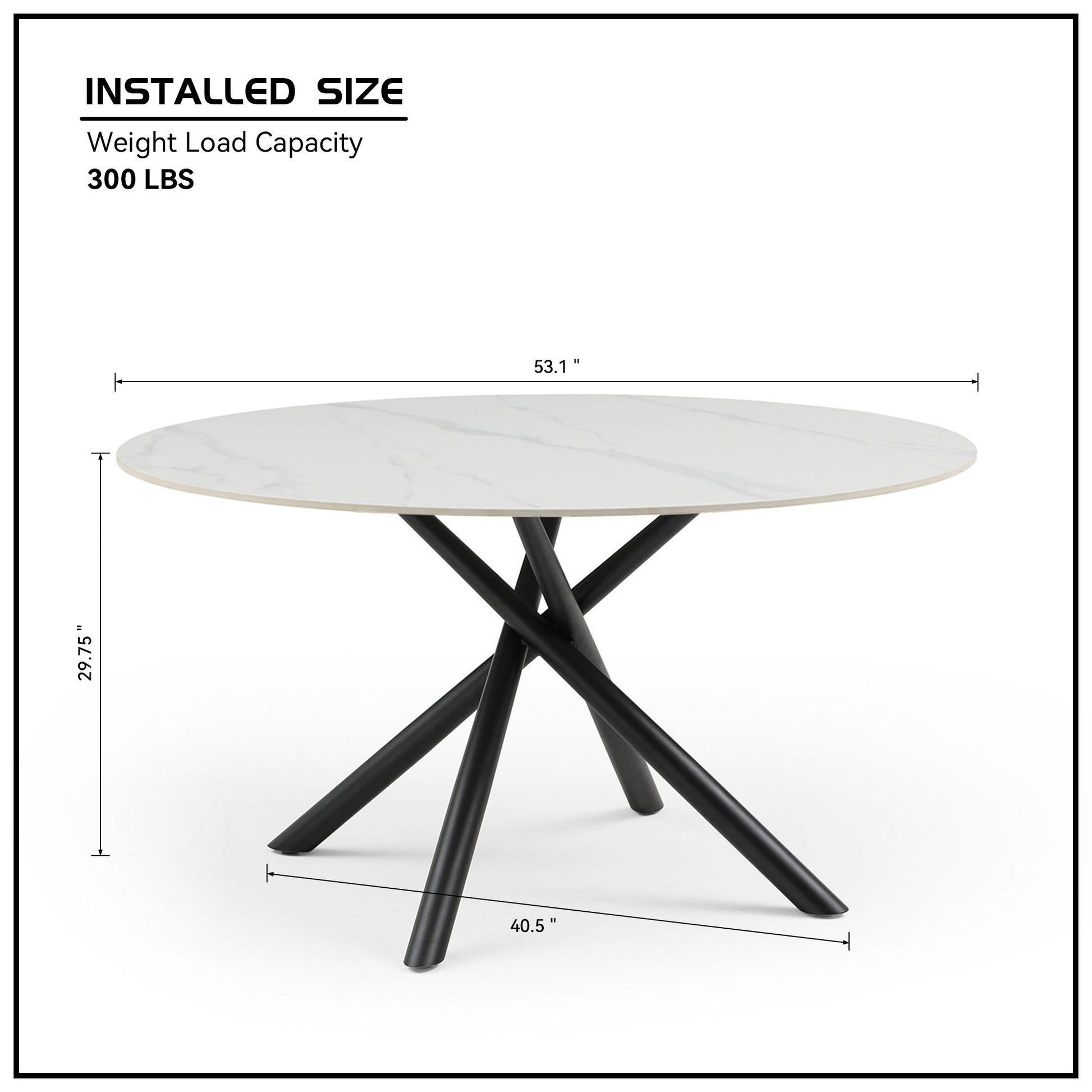 53.15" Modern Round Dining Table White Sintered Stone Tabletop With 4Pcs Metal Cross Legs White Foam Ceramic