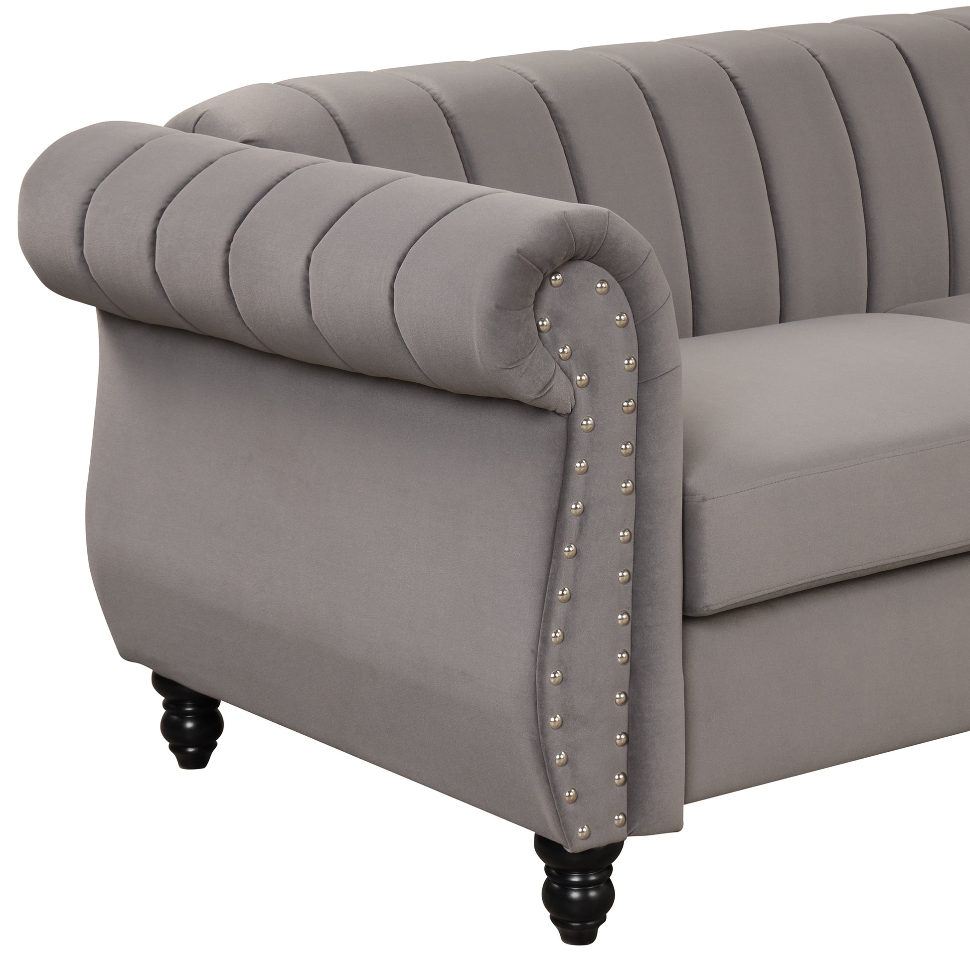 39" Modern Sofa Dutch Fluff Upholstered Sofa With Solid Wood Legs, Buttoned Tufted Backrest,Gray Gray Foam Polyester