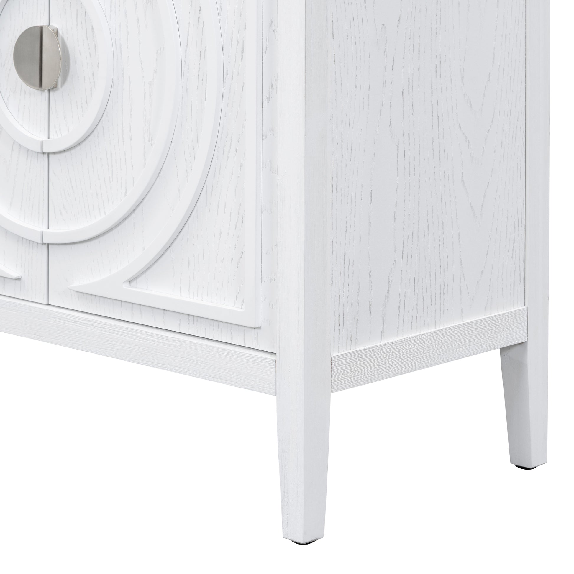 Retro Sideboard Door With Circular Groove Design Round Metal Door Handle For Entrance, Dinning Room, Living Room White White Mdf