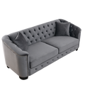 77 Inch Modern Chesterfield Velvet Sofa, 3 Seater Sofa, Upholstered Tufted Backrests With Arms And 2 Cushions For Living Room, Bedroom, Apartment, Office Grey Grey Primary Living Space American Design Foam Velvet 3 Seat