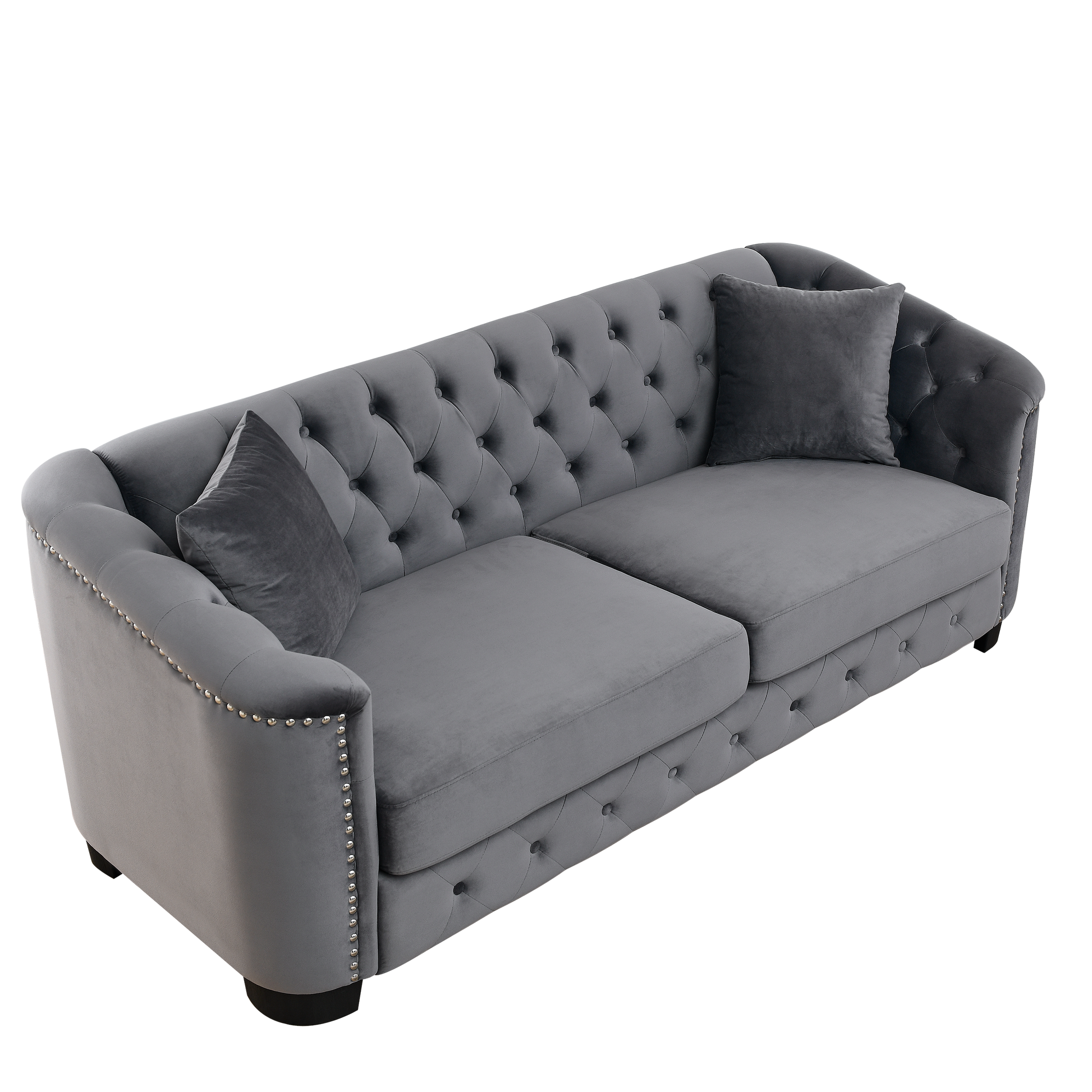 77 Inch Modern Chesterfield Velvet Sofa, 3 Seater Sofa, Upholstered Tufted Backrests With Arms And 2 Cushions For Living Room, Bedroom, Apartment, Office Grey Grey Primary Living Space American Design Foam Velvet 3 Seat