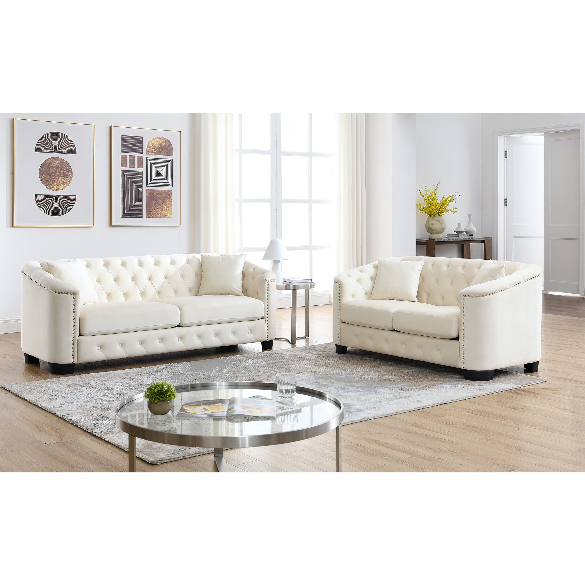 3 Seater 2 Seater Combination Sofa.Velvet Beige Beige Foam Velvet 5 Seat