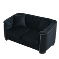 59 Inch Modern Chesterfield Velvet Sofa, 2 Seater Sofa, Upholstered Tufted Backrests With Arms And 2 Cushions For Living Room, Bedroom, Apartment, Office Black Black Primary Living Space Foam Velvet