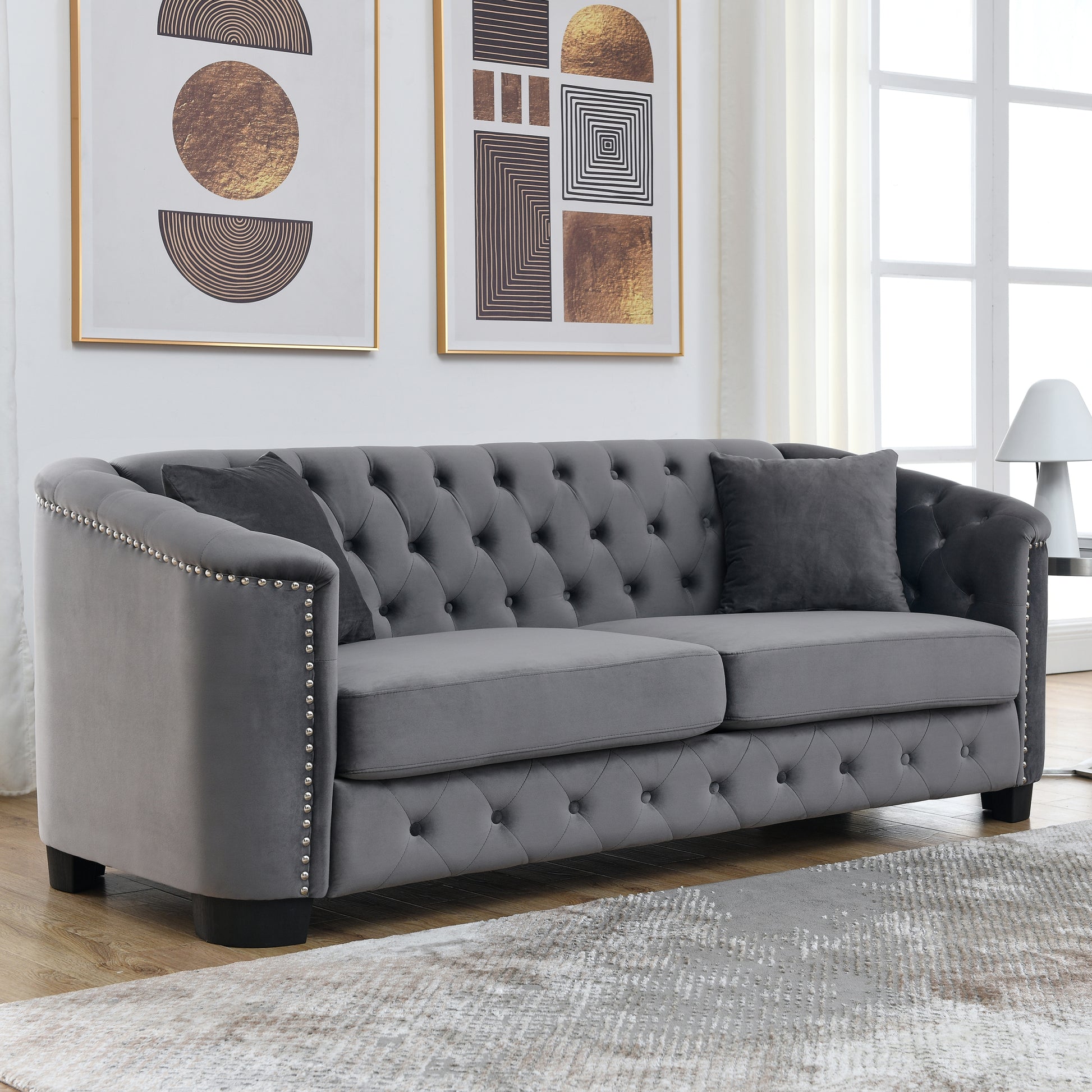 3 Seater 2 Seater Combination Sofa.Velvet Grey Grey Foam Velvet 5 Seat