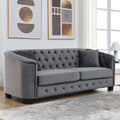 77 Inch Modern Chesterfield Velvet Sofa, 3 Seater Sofa, Upholstered Tufted Backrests With Arms And 2 Cushions For Living Room, Bedroom, Apartment, Office Grey Grey Primary Living Space American Design Foam Velvet 3 Seat