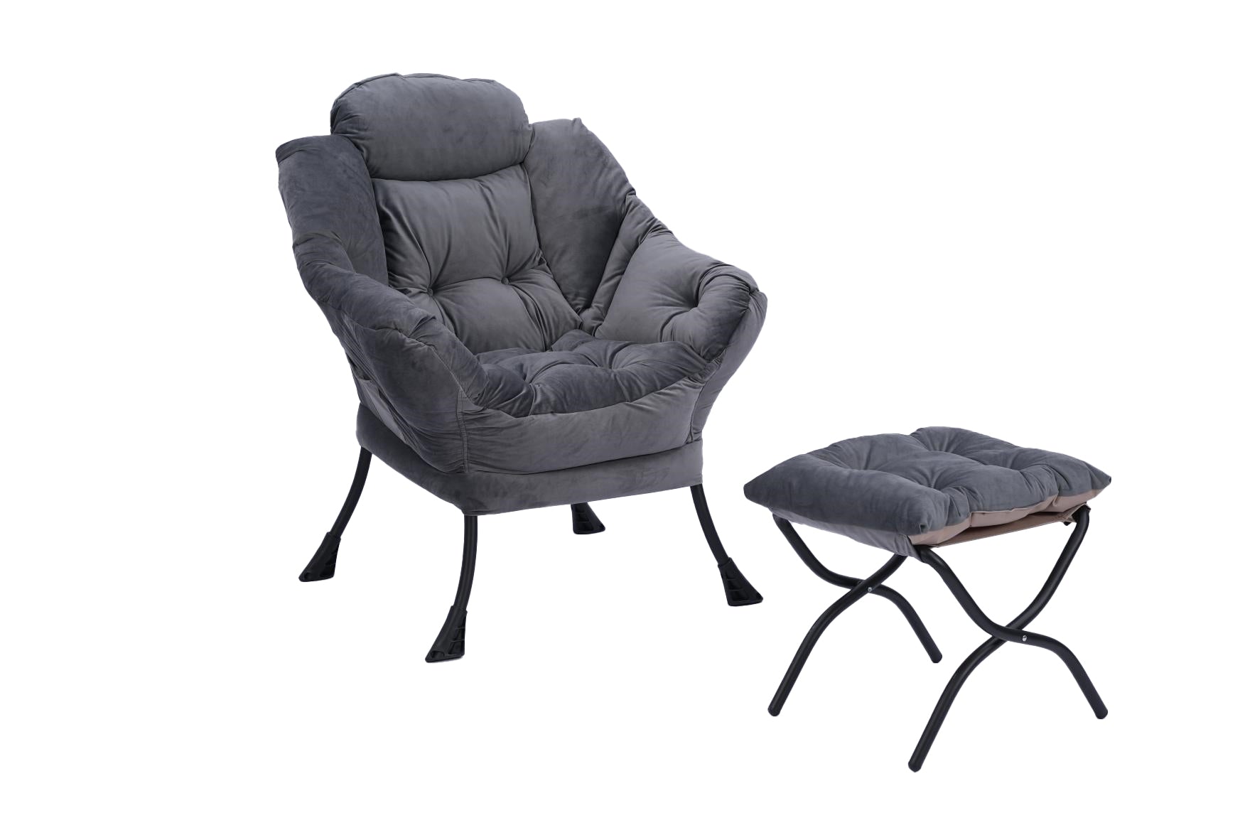 Living Room Chairs Modern Cotton Fabric Lazy Chair, Accent Contemporary Lounge Chair, Single Steel Frame Leisure Sofa Chair With Armrests And A Side Pocket Dark Gray ,With Ottoman ,With Footrest