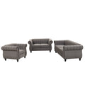 Modern Three Piece Sofa Set With Solid Wood Legs, Buttoned Tufted Backrest, Frosted Velvet Upholstered Sofa Set Including Three Seater Sofa, Double Seater And Living Room Furniture Set Single Chair Gray Foam Polyester