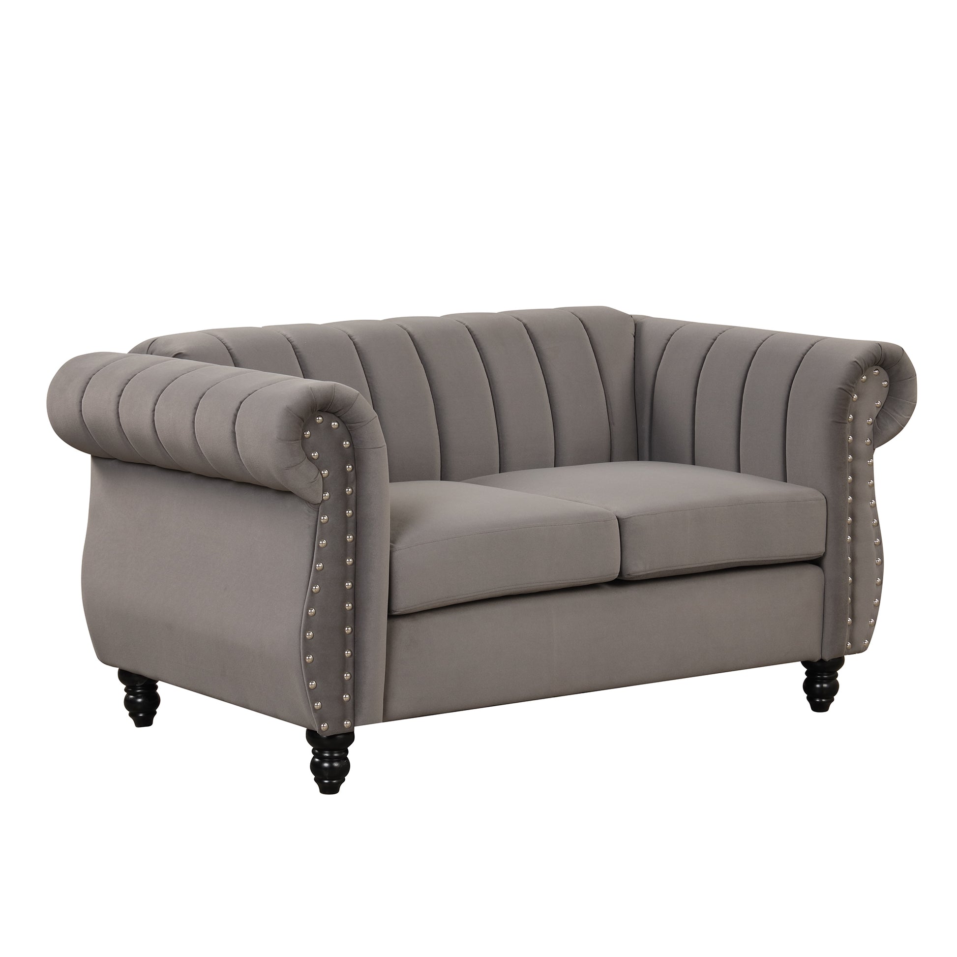 51" Modern Sofa Dutch Fluff Upholstered Sofa With Solid Wood Legs, Buttoned Tufted Backrest,Gray Gray Foam Polyester