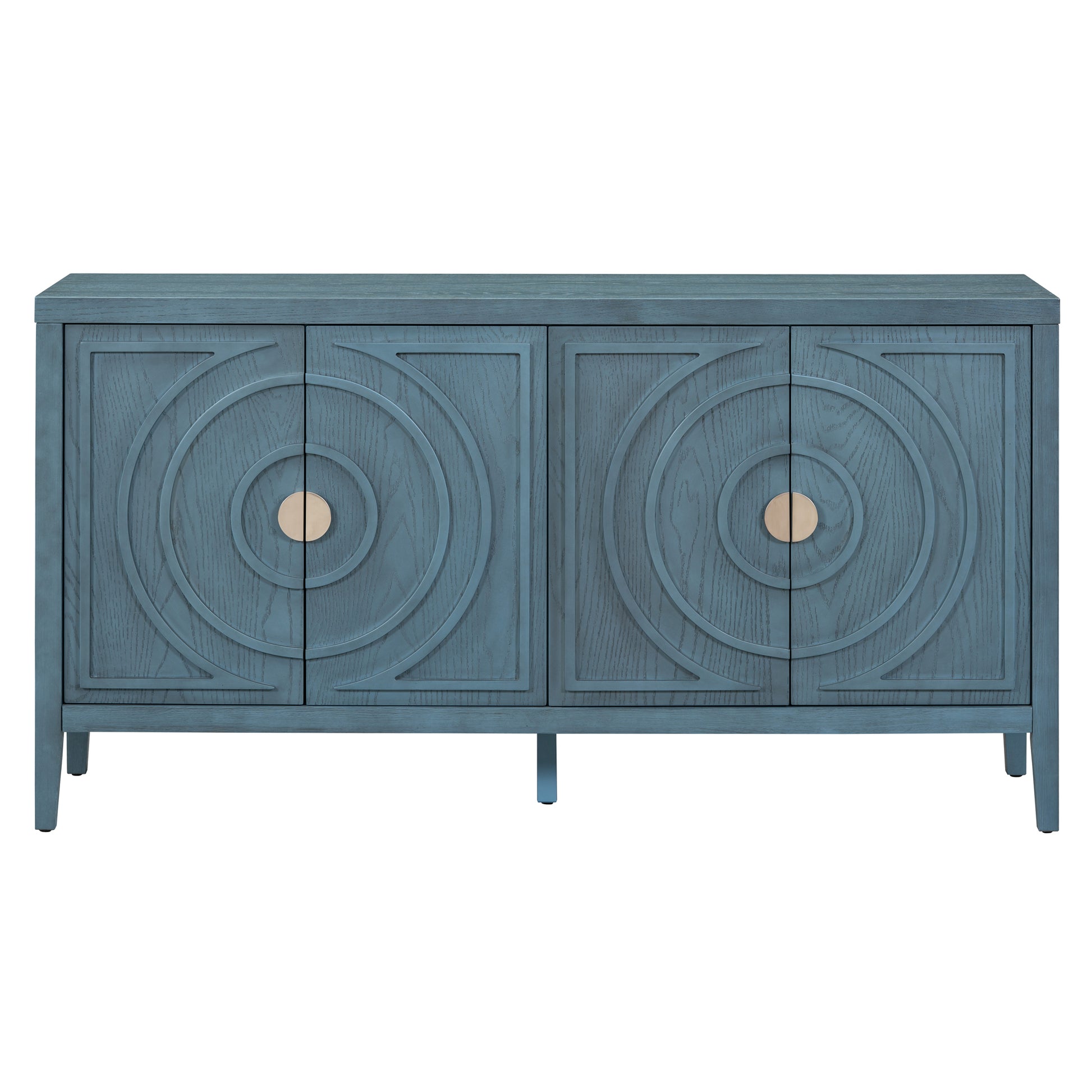 Retro Sideboard Door With Circular Groove Design Round Metal Door Handle For Entrance, Dinning Room, Living Room Antique Blue Antique Blue Mdf