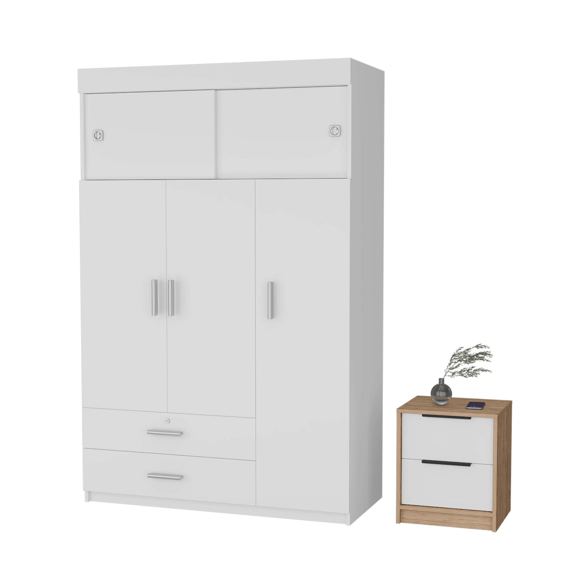 Elirya 2 Piece Bedroom Set, Armoire Nightstand, White And Light Oak King White White 2 Piece Set Bedroom Nightstand Included Engineered Wood