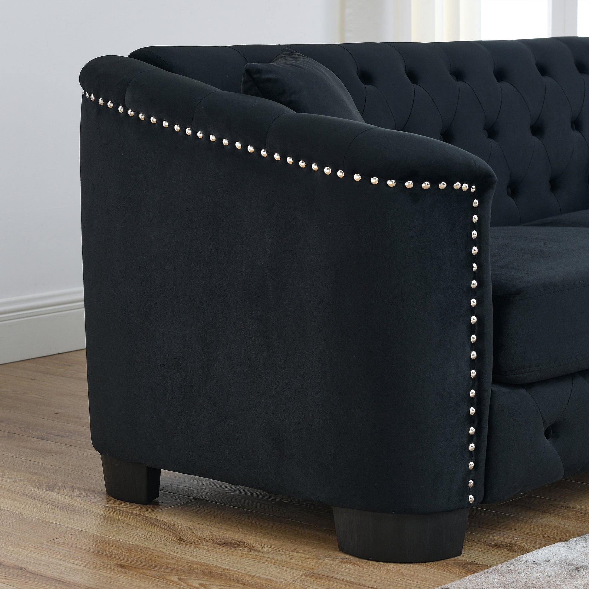 77 Inch Modern Chesterfield Velvet Sofa, 3 Seater Sofa, Upholstered Tufted Backrests With Arms And 2 Cushions For Living Room, Bedroom, Apartment, Office Black Black Primary Living Space Foam Velvet 3 Seat