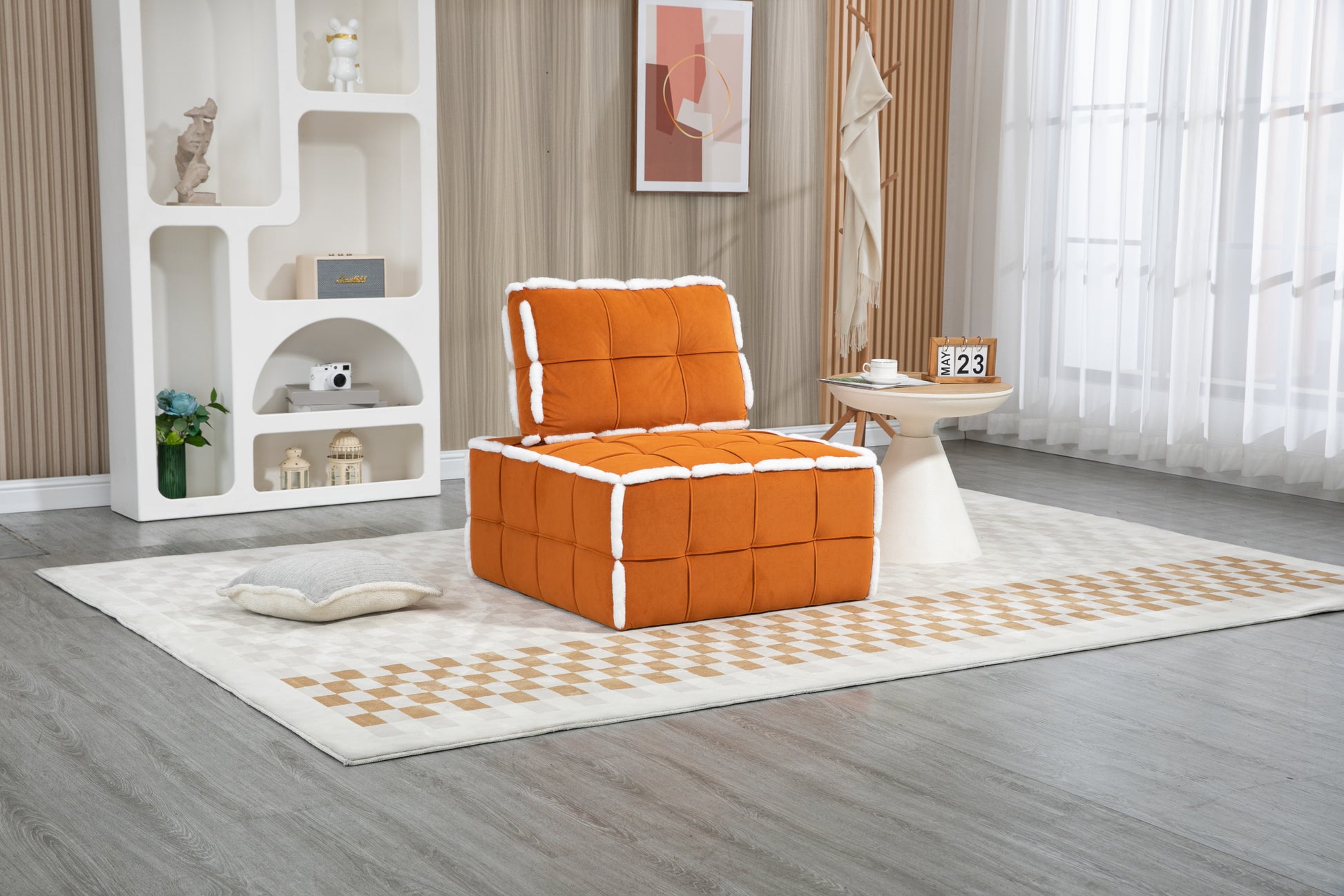 Coolmore Upholstered Deep Seat Armless Accent Single Lazy Sofa Lounge Arm Chair,Comfy Oversized Leisure Barrel Chairs For Living Room Office Meetingroom Aparment Bedroom Furniture Set Orange Velvet