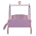 Twin Size Princess Carriage Bed With Crown,Wood Platform Car Bed With Stair,Purple Pink Pink Wood