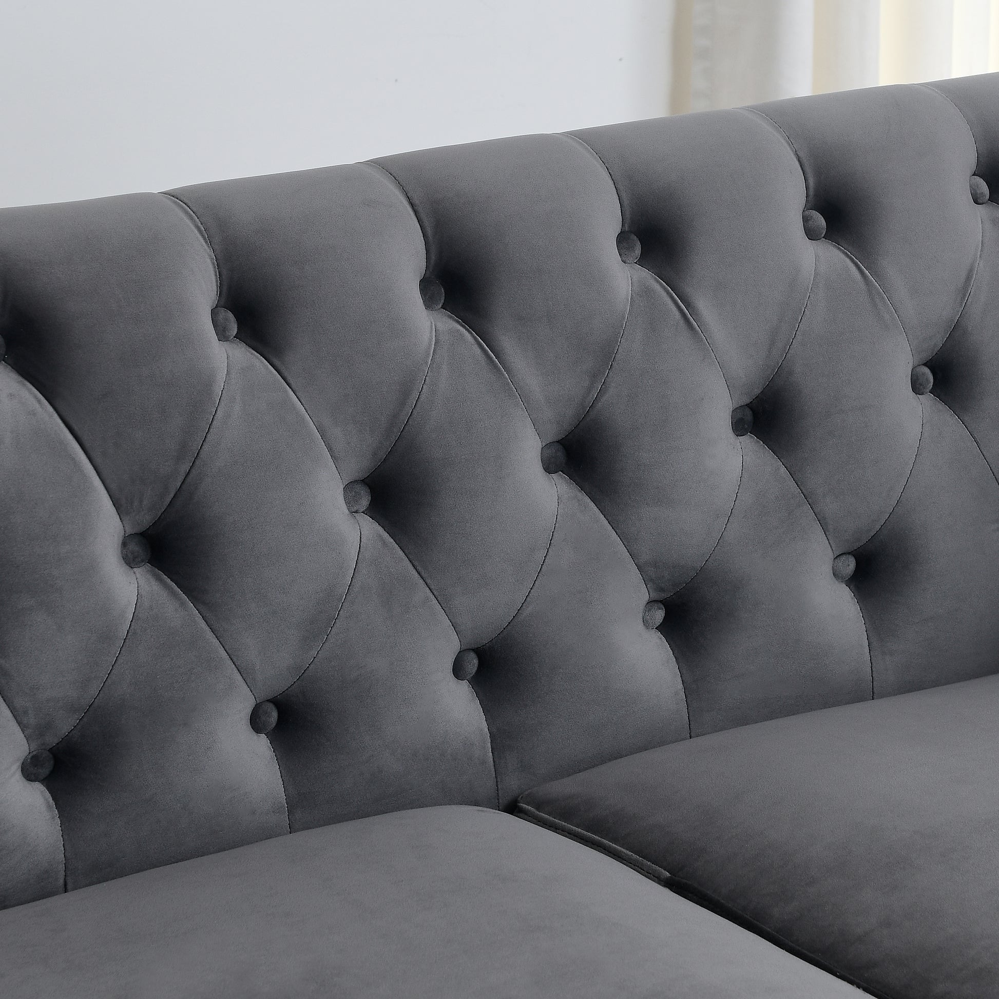 77 Inch Modern Chesterfield Velvet Sofa, 3 Seater Sofa, Upholstered Tufted Backrests With Arms And 2 Cushions For Living Room, Bedroom, Apartment, Office Grey Grey Primary Living Space American Design Foam Velvet 3 Seat