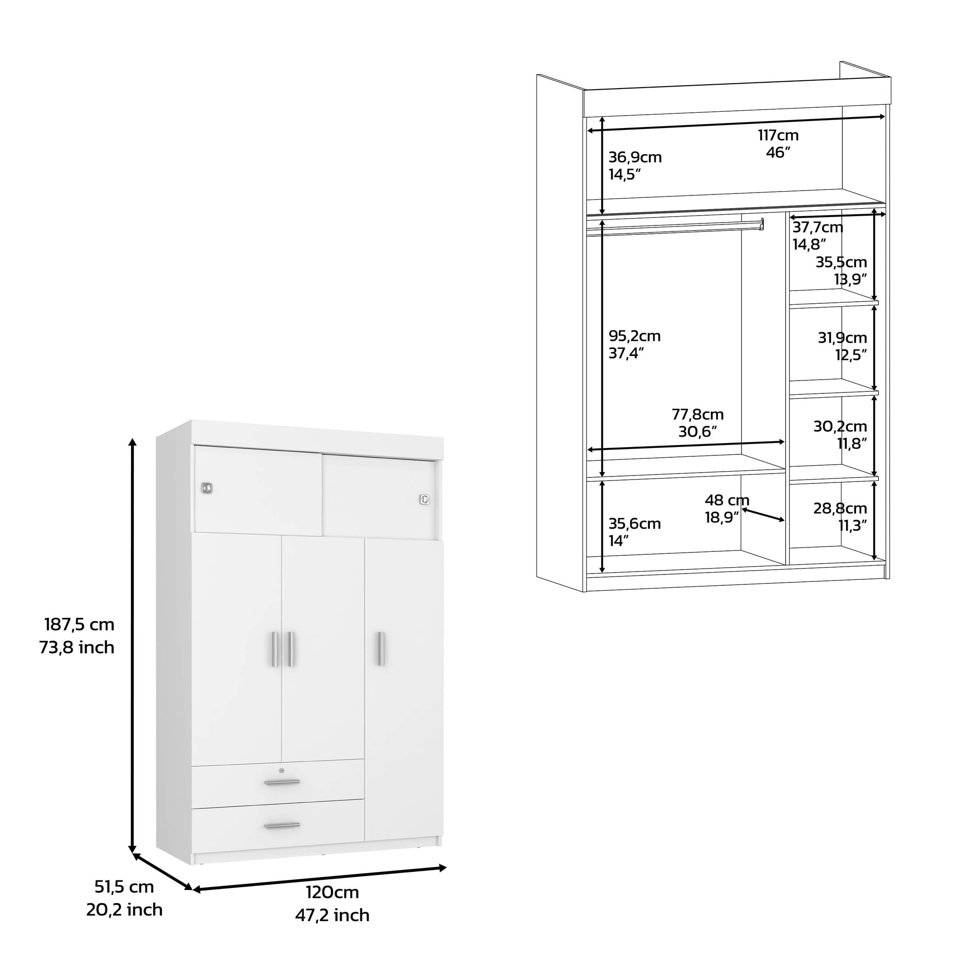 Cozad 2 Piece Bedroom Set, Armoire Dresser, White And Light Oak Queen White White 2 Piece Set Bedroom Dresser Included Engineered Wood