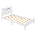 Twin Size Wood Platform Bed With Bear Shaped Headboard,Bed With Motion Activated Night Lights,White White Wood