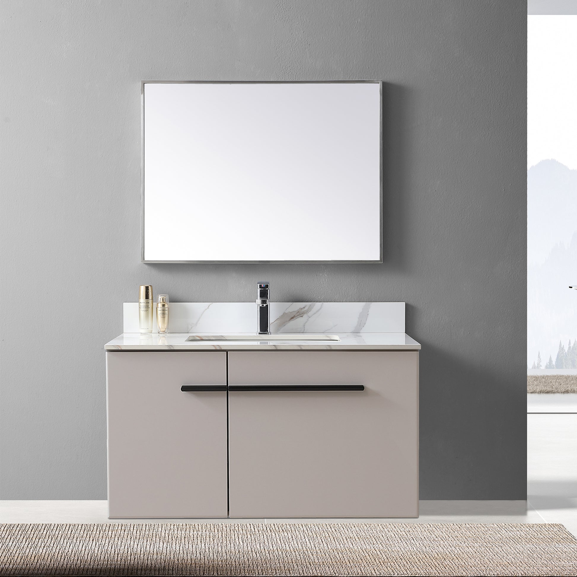 37Inch Bathroom Vanity Top Stone Carrara Gold Style Tops With Rectangle Undermount Ceramic Sink And Single Faucet Hole White Sintered Stone