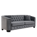 77 Inch Modern Chesterfield Velvet Sofa, 3 Seater Sofa, Upholstered Tufted Backrests With Arms And 2 Cushions For Living Room, Bedroom, Apartment, Office Grey Grey Primary Living Space American Design Foam Velvet 3 Seat