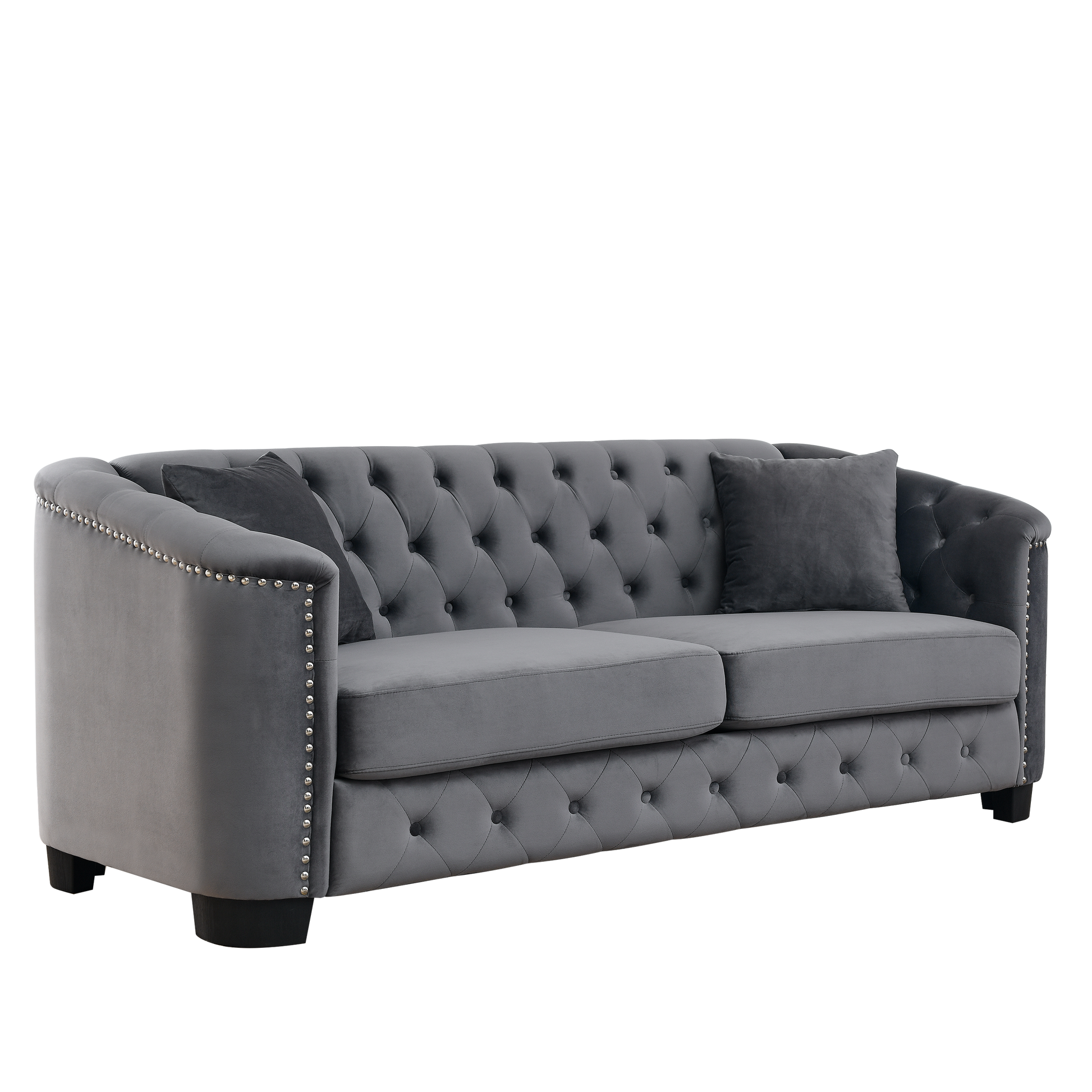 77 Inch Modern Chesterfield Velvet Sofa, 3 Seater Sofa, Upholstered Tufted Backrests With Arms And 2 Cushions For Living Room, Bedroom, Apartment, Office Grey Grey Primary Living Space American Design Foam Velvet 3 Seat