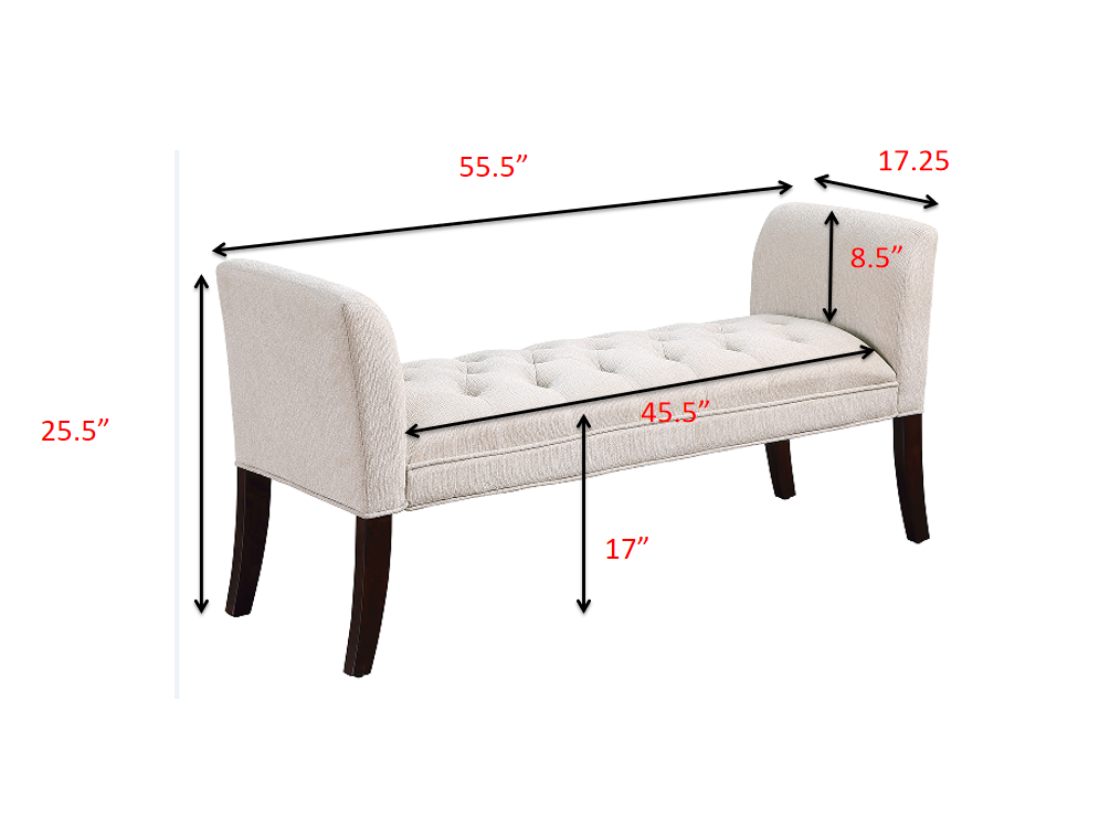 Bed End Bench, Button Tufted Design, Bedroom Entrance Bench With Armrest And Solid Wood Legs, Suitable For Bedroom, Beige Beige Wood Espresso Bedroom Modern Rubberwood Foam Linen Rubber Wood