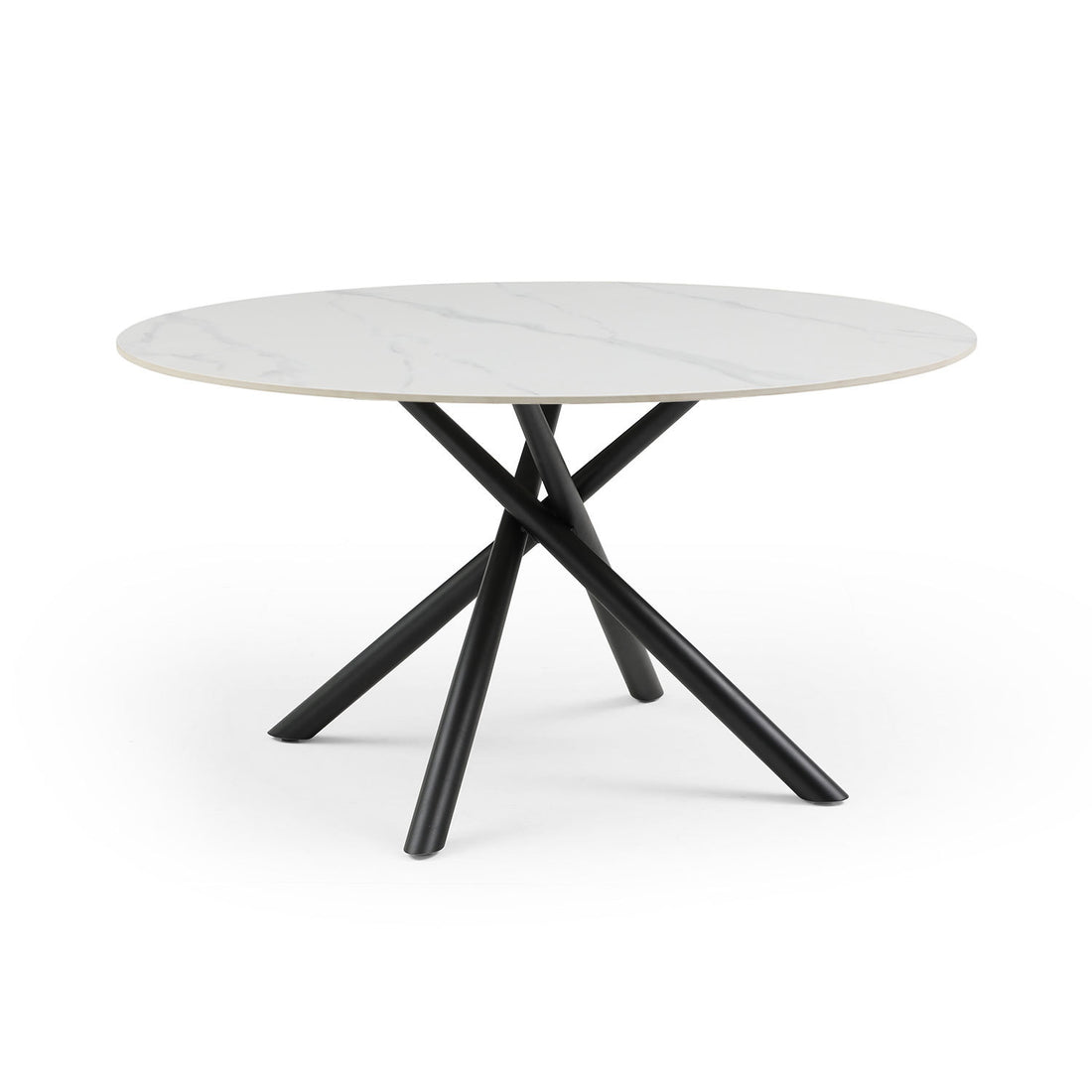 53.15" Modern Round Dining Table White Sintered Stone Tabletop With 4Pcs Metal Cross Legs White Foam Ceramic