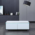 Smart Table Fridge, Multifunctional Coffee Table, Tempered Glass Table Top And Back Storage White Tempered Glass