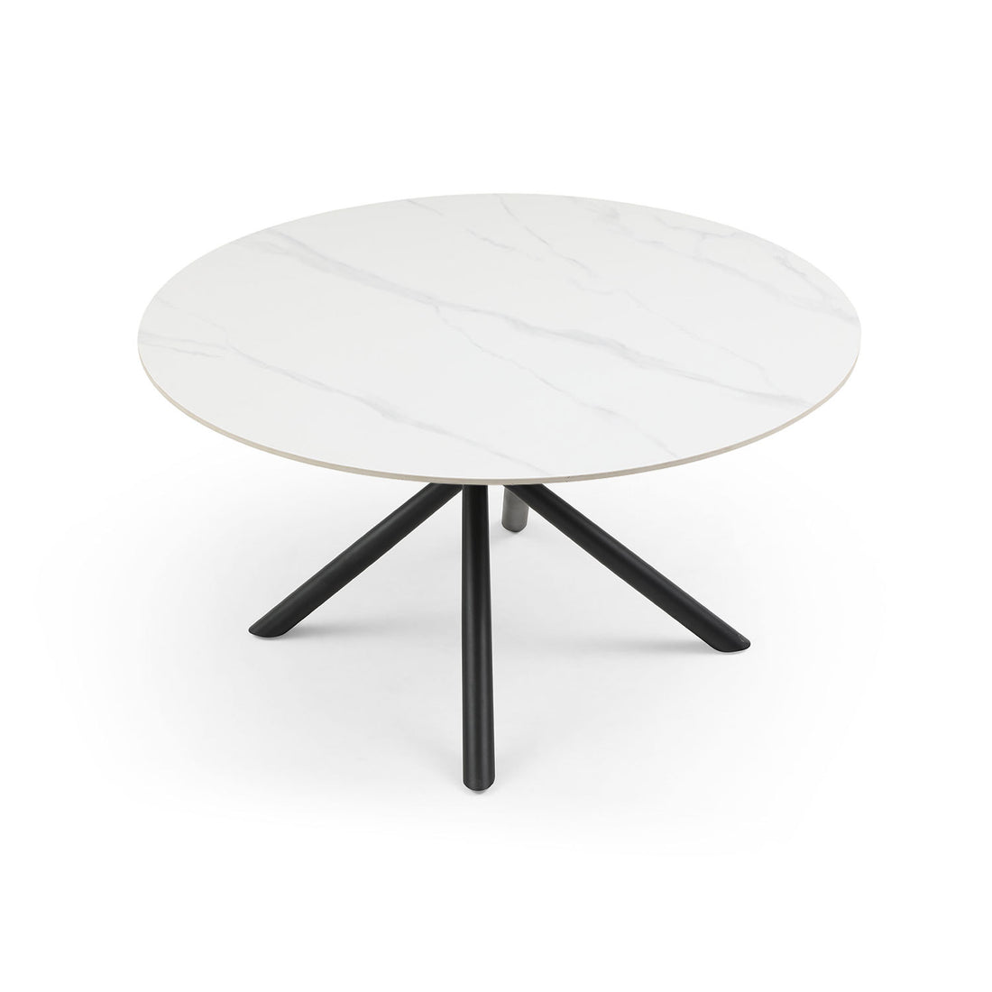 53.15" Modern Round Dining Table White Sintered Stone Tabletop With 4Pcs Metal Cross Legs White Foam Ceramic