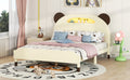Full Size Wood Platform Bed With Bear Shaped Headboard,Bed With Motion Activated Night Lights,Cream Walnut Cream Wood