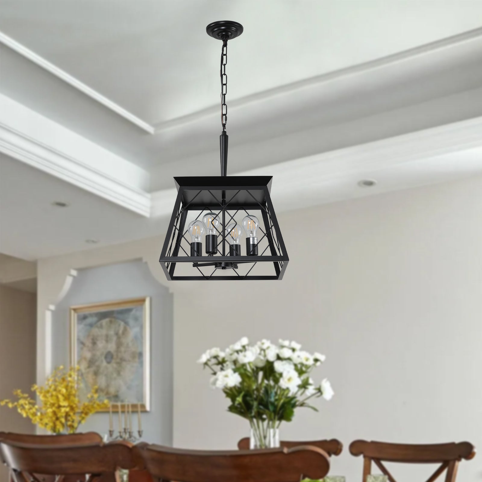 4 Light Farmhouse Chandeliers For Dining Room Black No Bulbs Black Ceiling Lights Farmhouse Iron