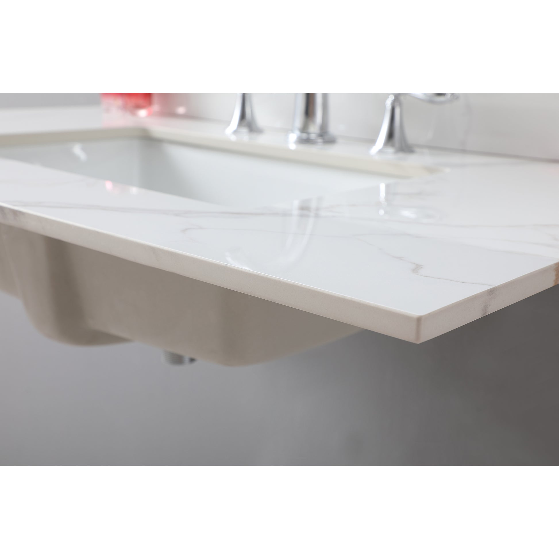 37Inch Bathroom Vanity Top Stone Carrara Gold Style Tops With Rectangle Undermount Ceramic Sink And 3 Faucet Hole For Bathroom Cabinet White Sintered Stone