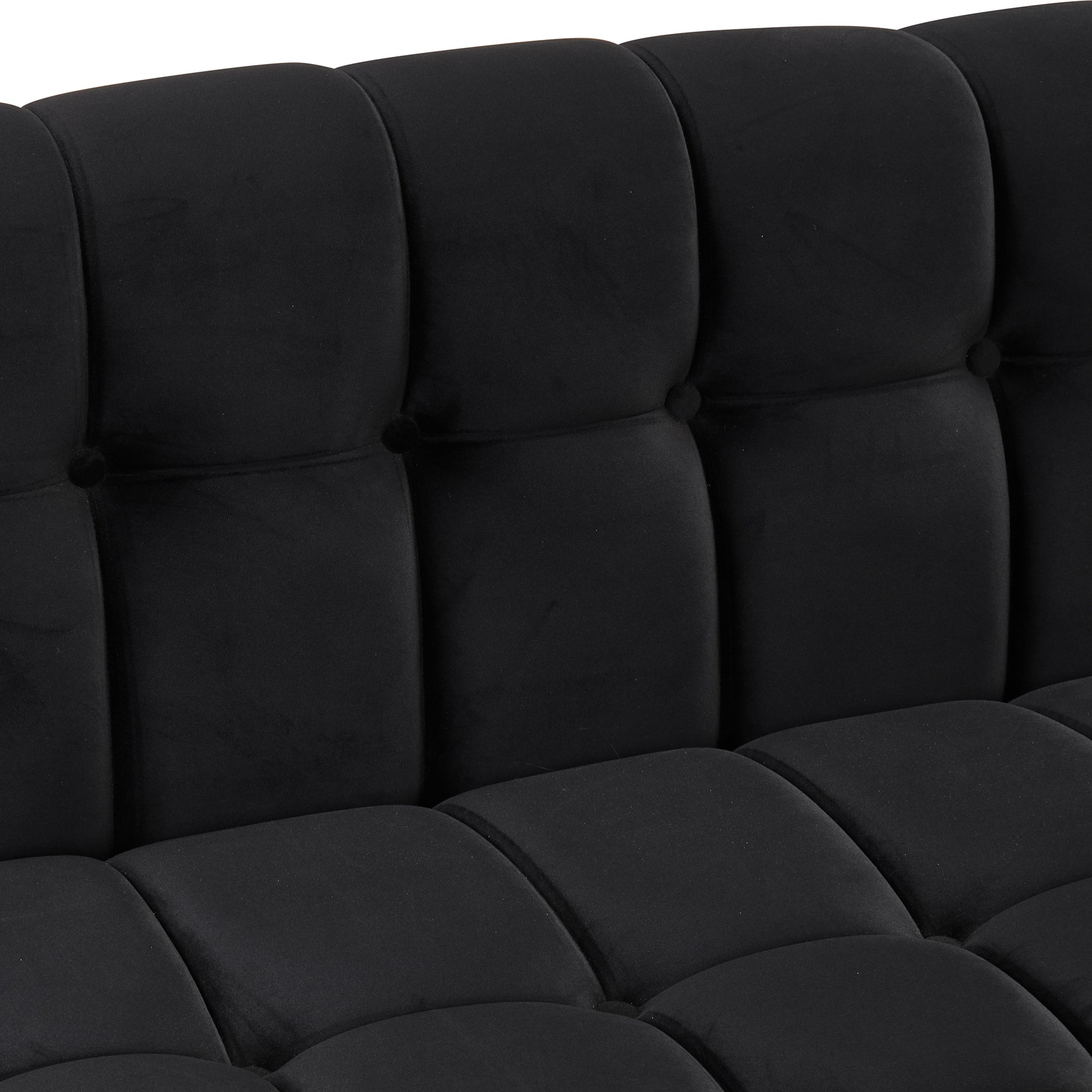 89" Modern Sofa Dutch Fluff Upholstered Sofa With Solid Wood Legs, Buttoned Tufted Backrest,Black Black Foam Polyester 3 Seat