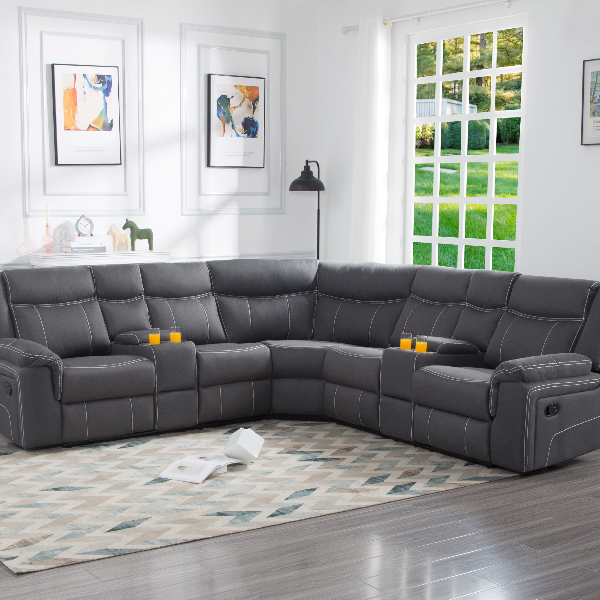 109.4'' Manual Reclining Sectional Sofa W223S00634 K2553S00003 Grey Polyester Blend 5 Seat