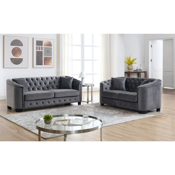 3 Seater 2 Seater Combination Sofa.Velvet Grey Grey Foam Velvet 5 Seat